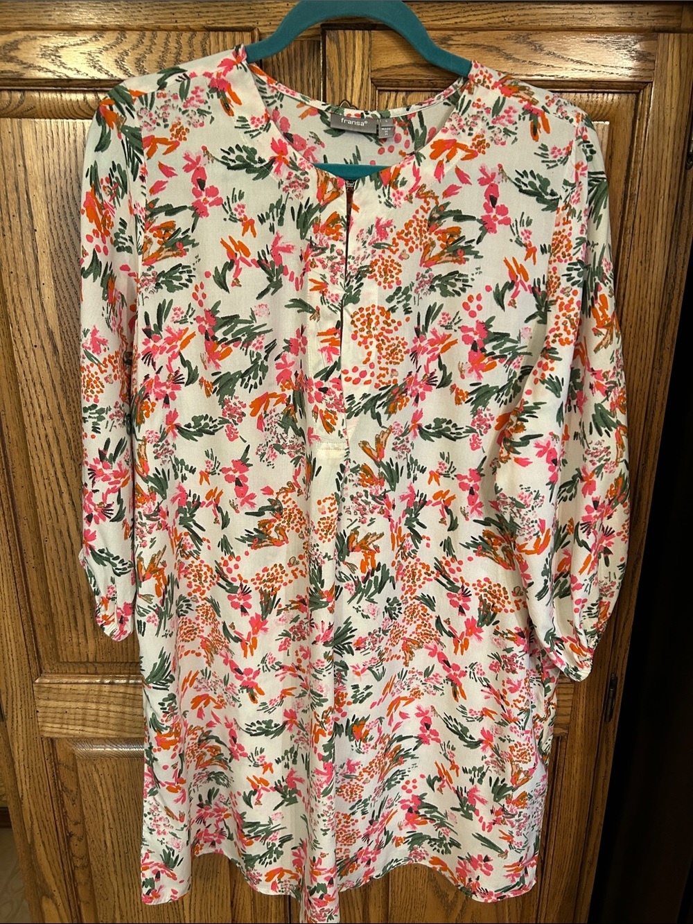 Lightweight Cream Tunic with Pink & Orange Accents